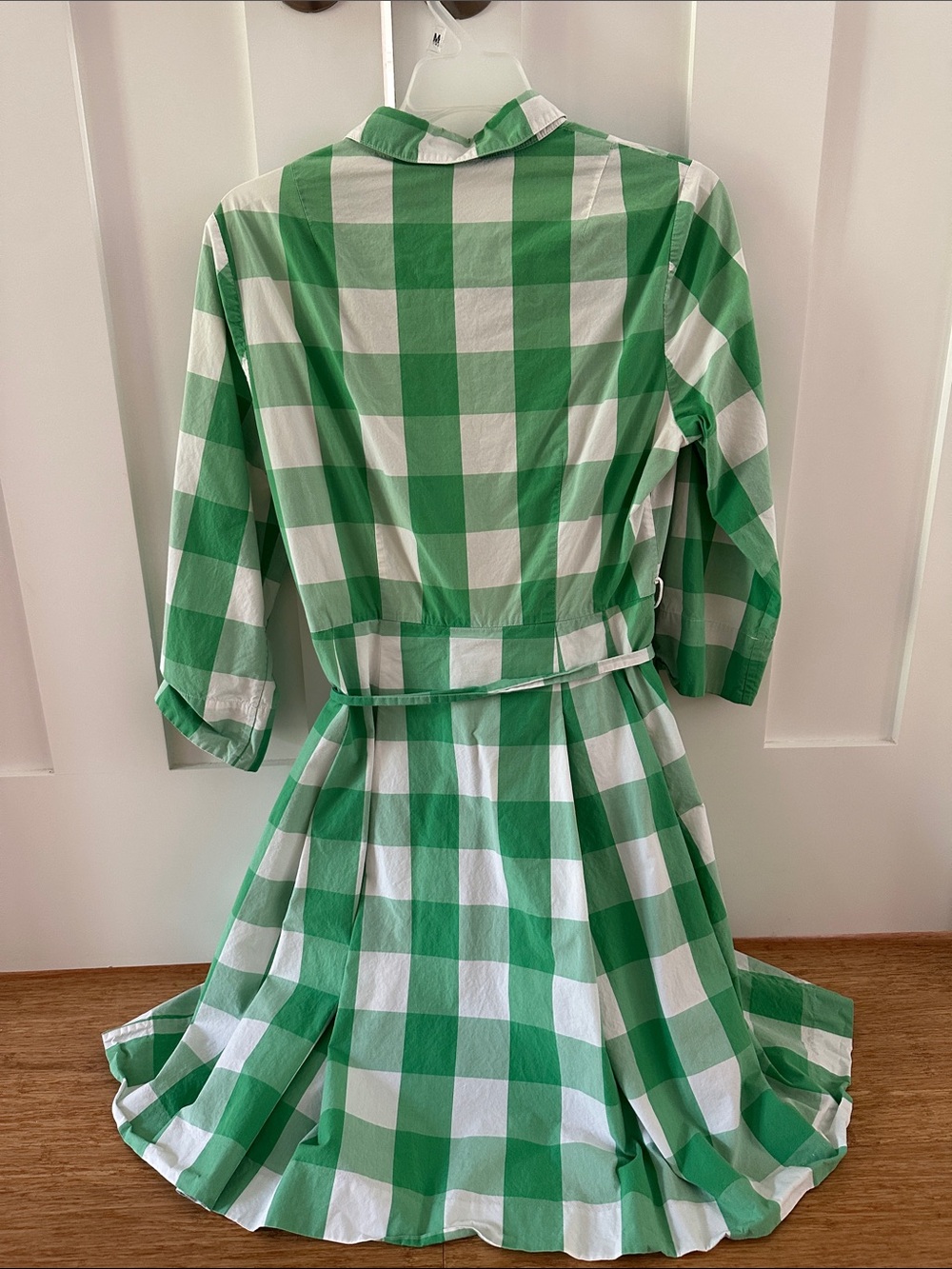 Boden Green and White Gingham Tie-Waist Shirt Dress - Picture 5 of 7